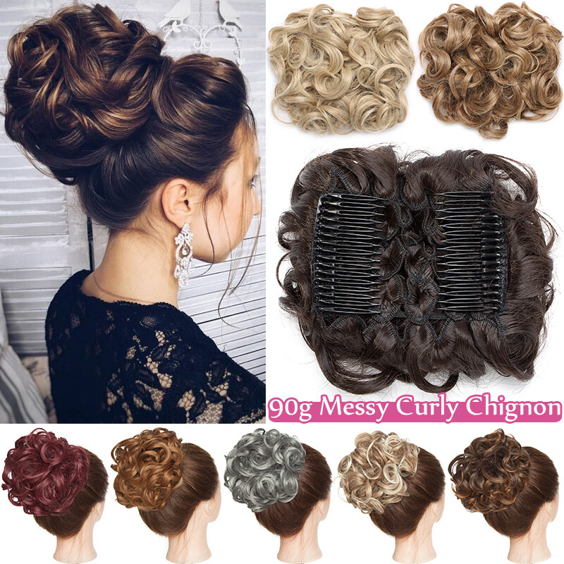 Large Scrunchie Messy Bun Hair Piece THICK Updo Cover Clip In Ponytail as Human