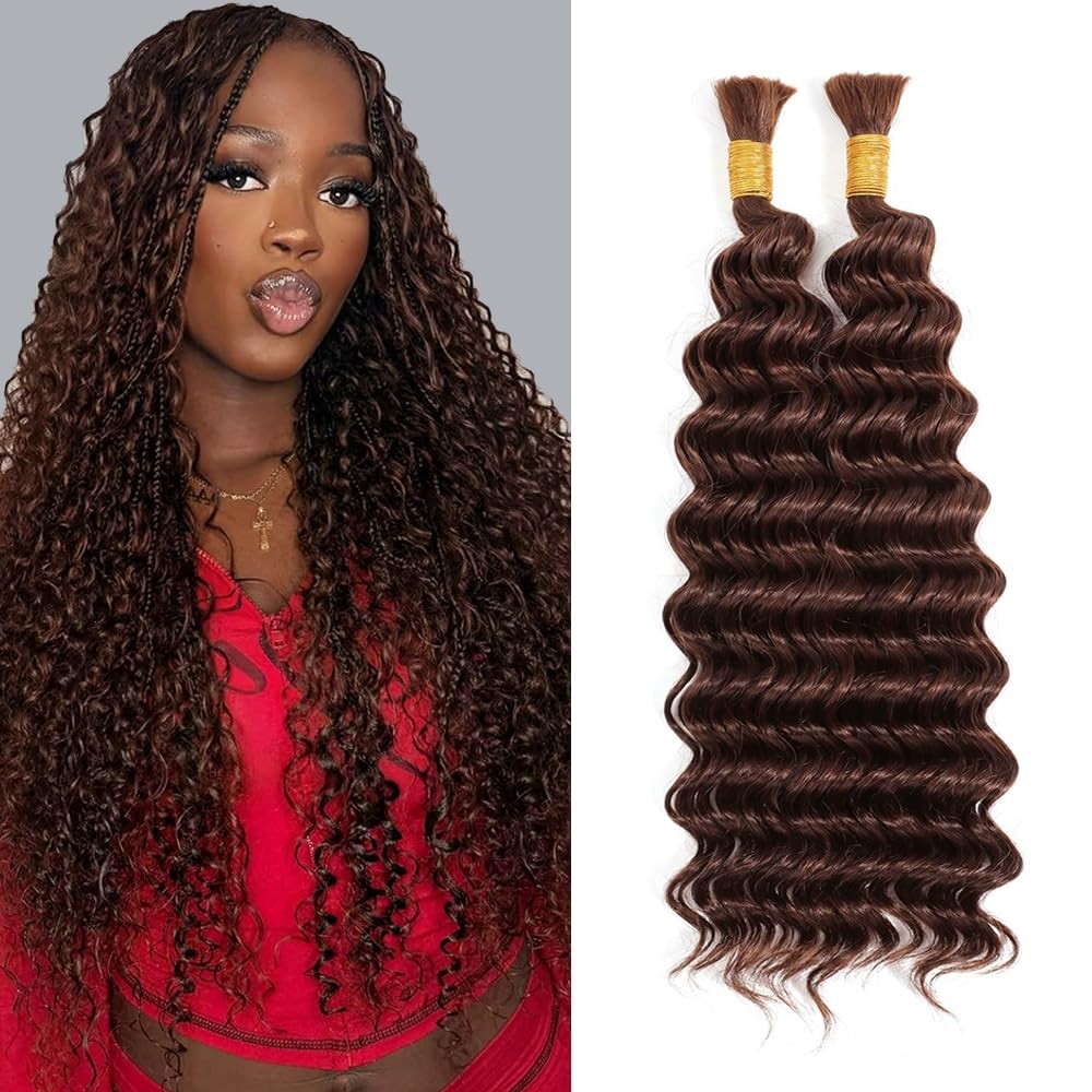 Gveoxvo Color 4 Boho Curly Human Hair Brown Braiding For Bohemian Braids