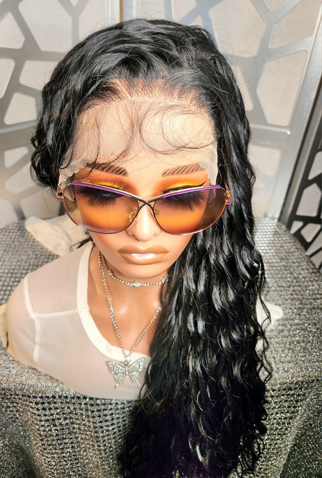 Curly Wet N Wavy Wig Black Long Wig 13×4 Lace Front Deep Wave Human Blend Heat