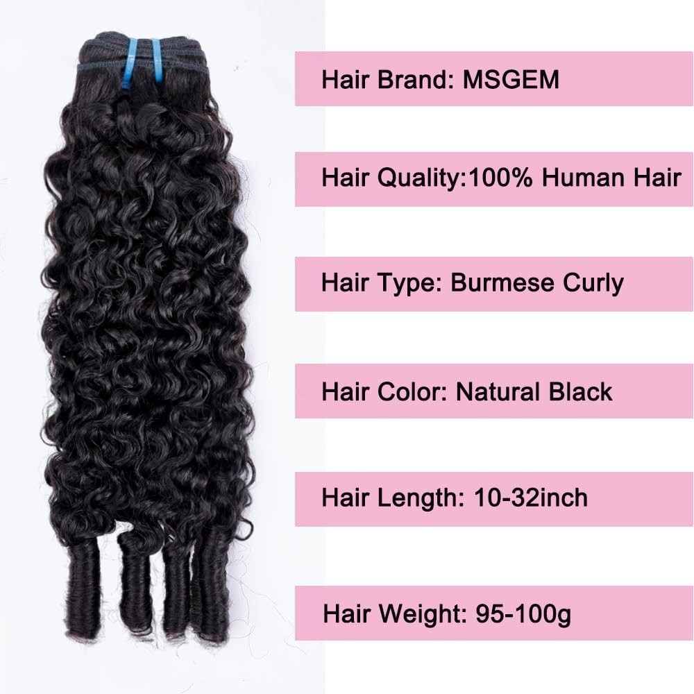 Curly Human Hair Bundles 26-30″ Water Wave 3C4A Burmese Curly Weave, Natural Bla