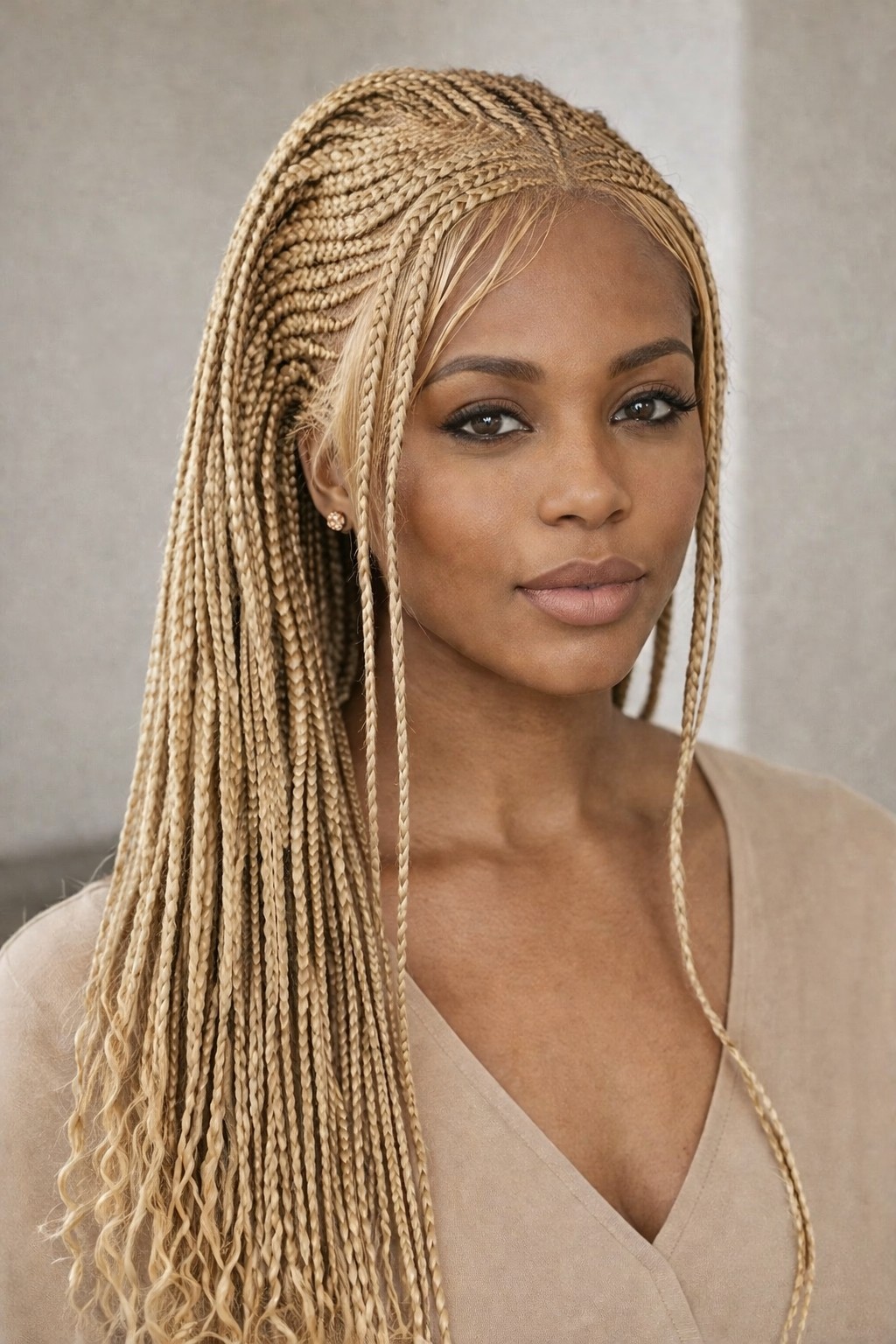 Braided Wig Lace Front Glueless Blonde #27 Cornrows Box Braids 30″ Handmade Long