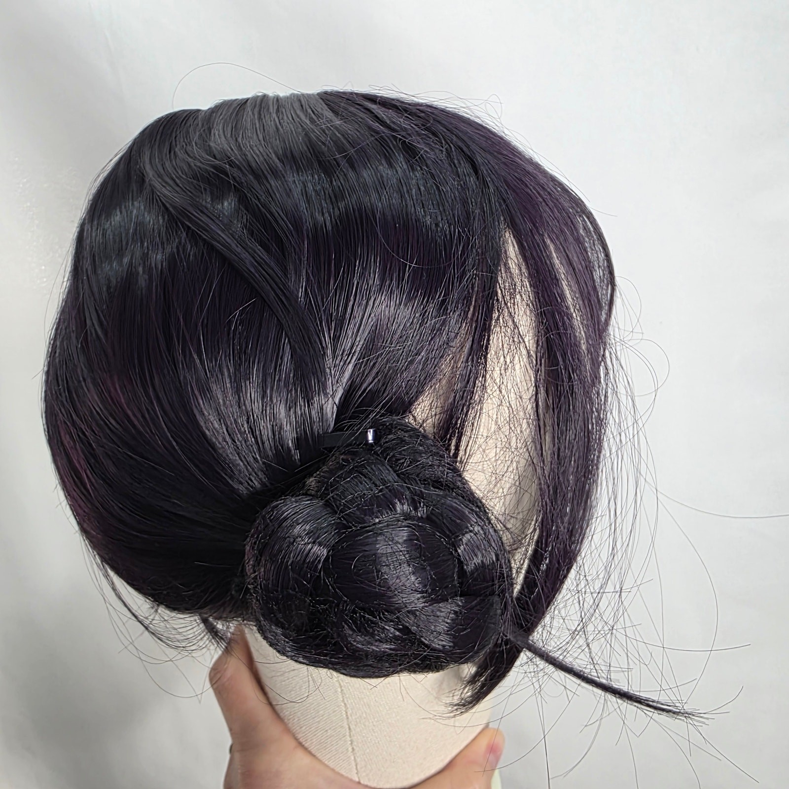 Short Black Purple Cosplay Wig with 2 Buns for Women Halloween Party Costume