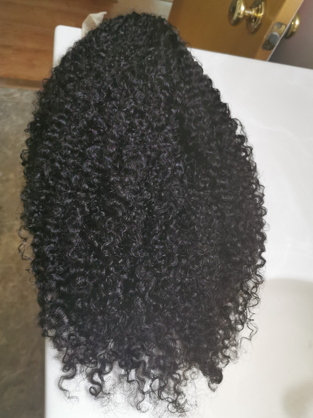 Quality Natural Black Jerry Curly Human Hair Glueless Closure Wig 24″ Handmade