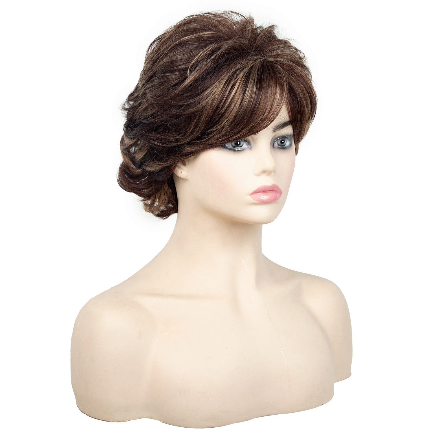 Short Hightlight Brown Wig Pixie Cut Wig for Fashion Women Party Daily Use