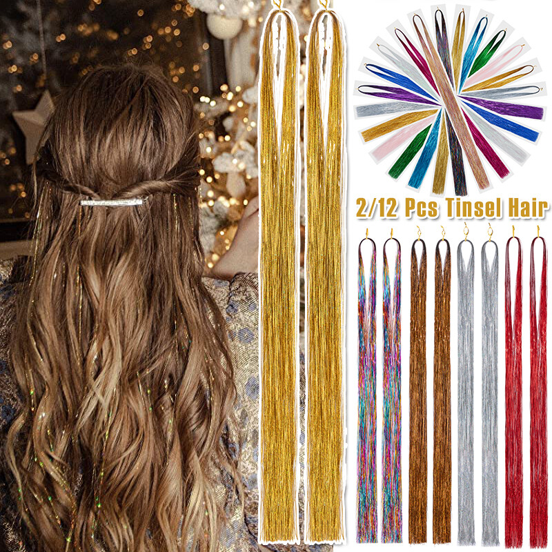 Hair Tinsel Kit 47 Inches Glitter Heat Resistant Tinsel Hair Extensions Tensile