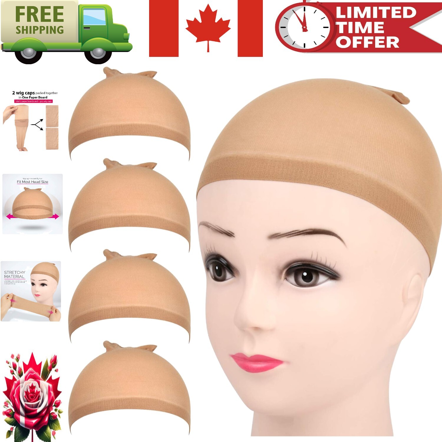 Stretchy Nylon Wig Caps Set of 4 – Soft, Breathable & Secure for Everyday Wear