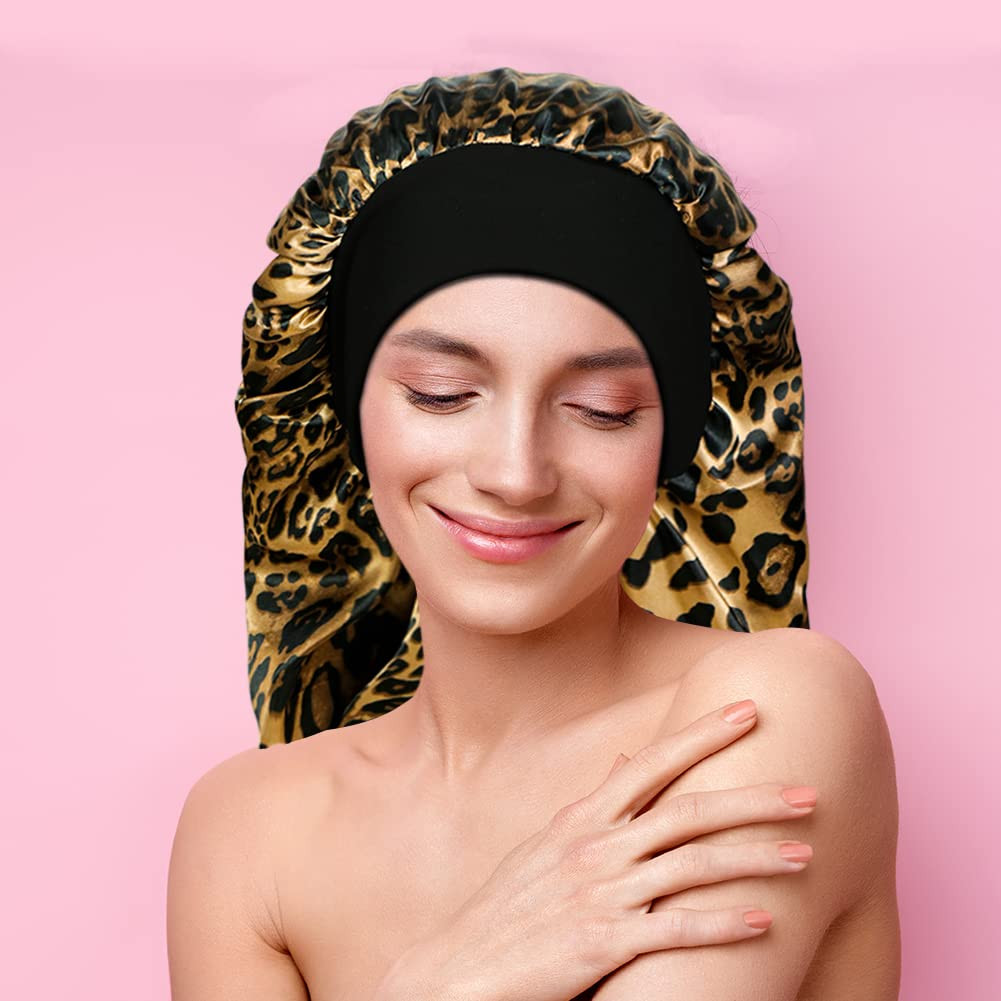Gorro de dormir de satén sedoso largo de 2 piezas para cabello rizado