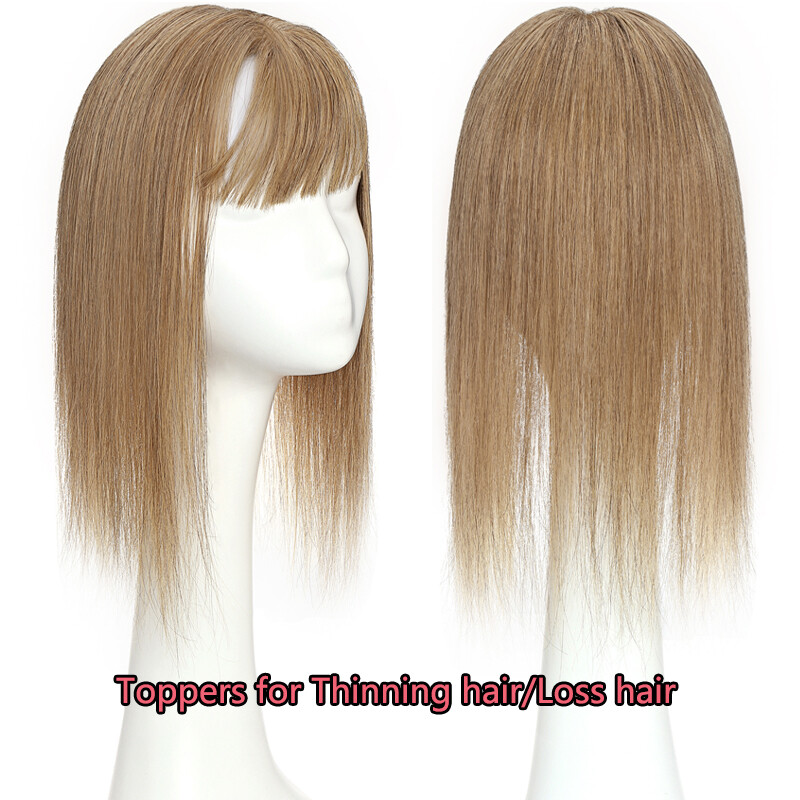 130% Clip in Human Hair Topper Hairpiece Toupee Wigs with Bangs For Loss Hair US