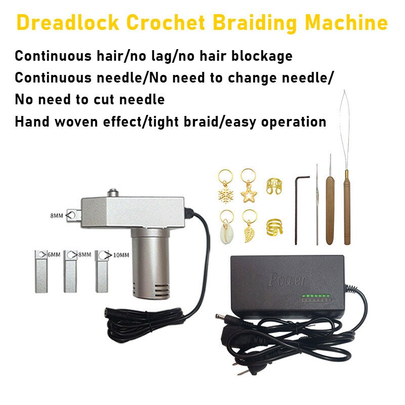 6/8/10MM Dreadlock Machine Crochet Braiding Electric Instant loc Machine 110220V