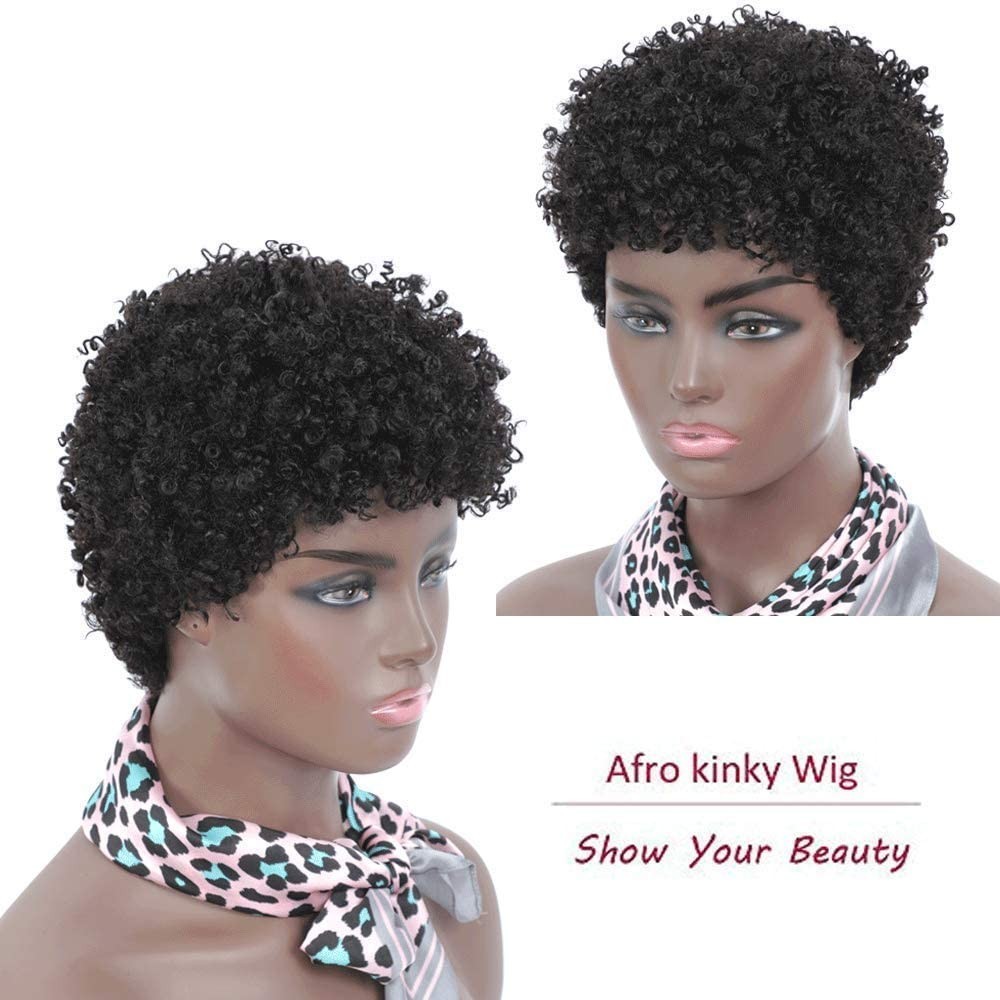 Kinky Human Hair Wig Short Afro Curly Black Women 150% Density Natural