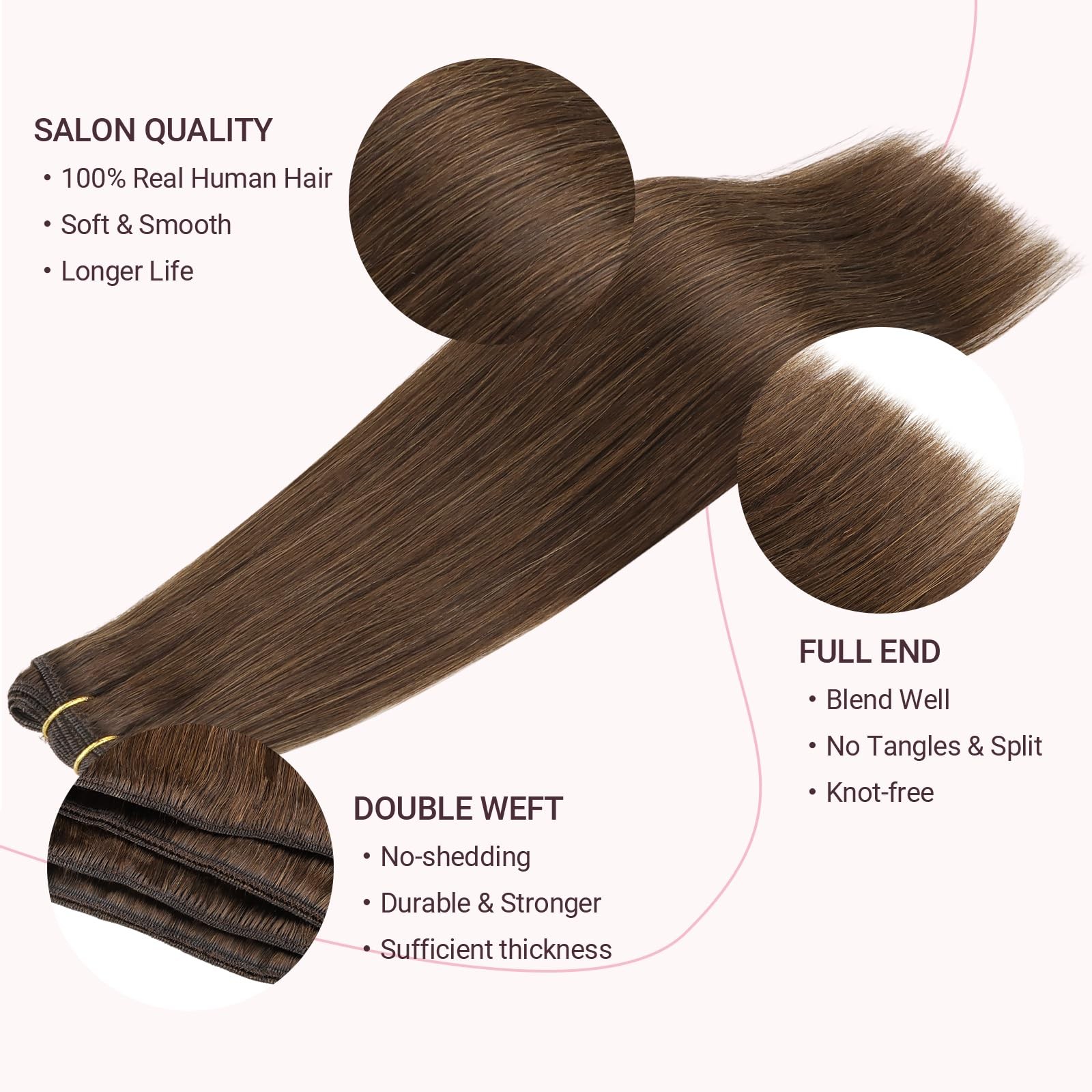 Maxita Sew In Hair Extensions Real Human Hair 16 Inch 80G Chocolate Brown Remy