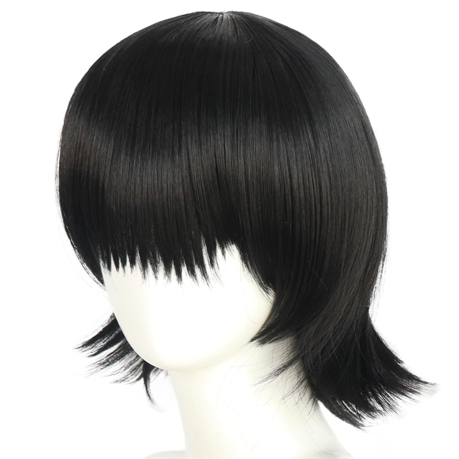 Short Black Cosplay Wig with Bangs Short Black Wavy Wigs for Women Adult Funny W