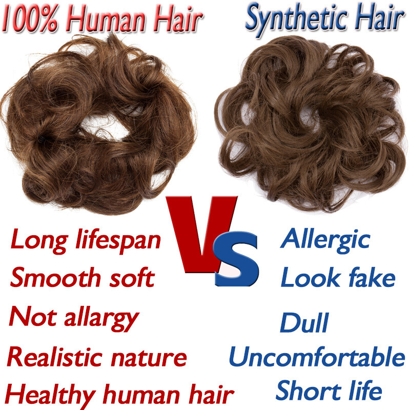 Messy Curly/Straight Bun Hairpiece 100% Remy Human Hair Piece Chignon Scrunchie