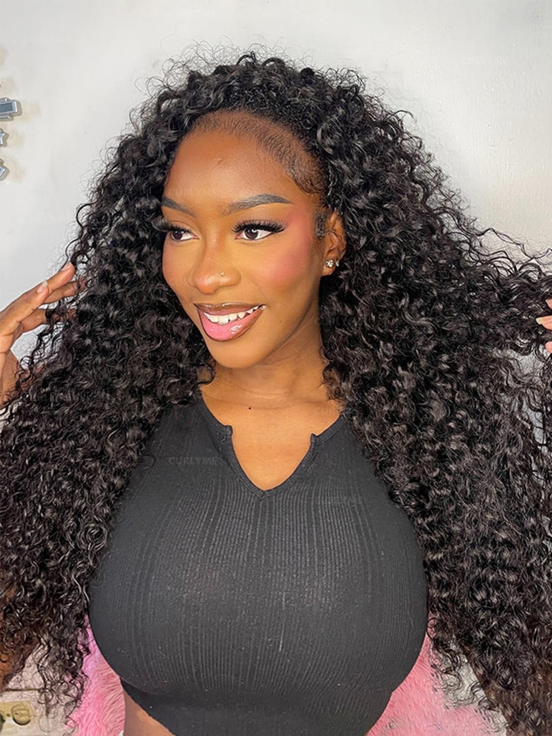 20 Inch Curly Half Wig Water Wave Human Hair – Glueless, Adjustable, Beginner Fr