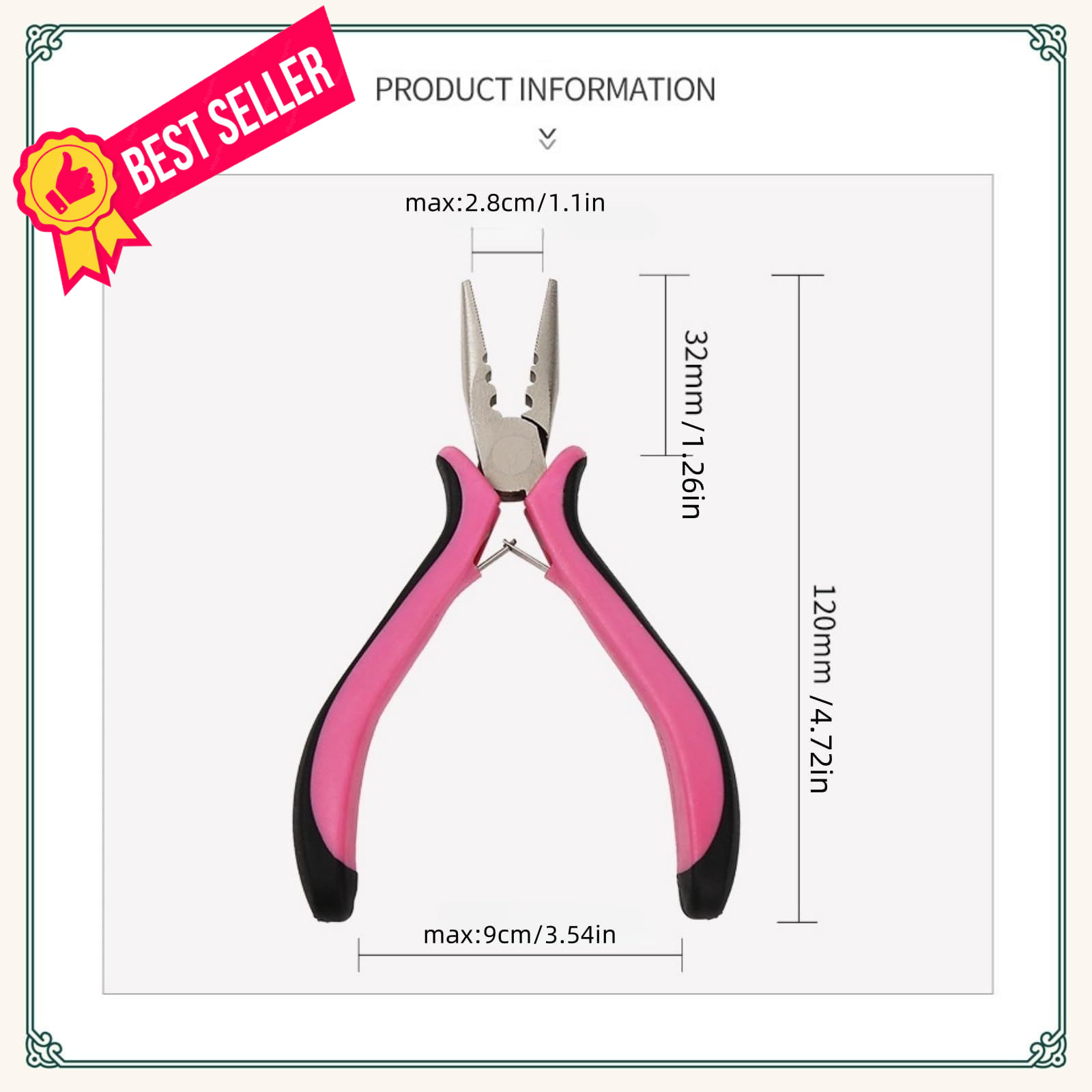 Hair Extension Pliers with 3-Hole Design for Micro and Nano Rings, MINI, Pink