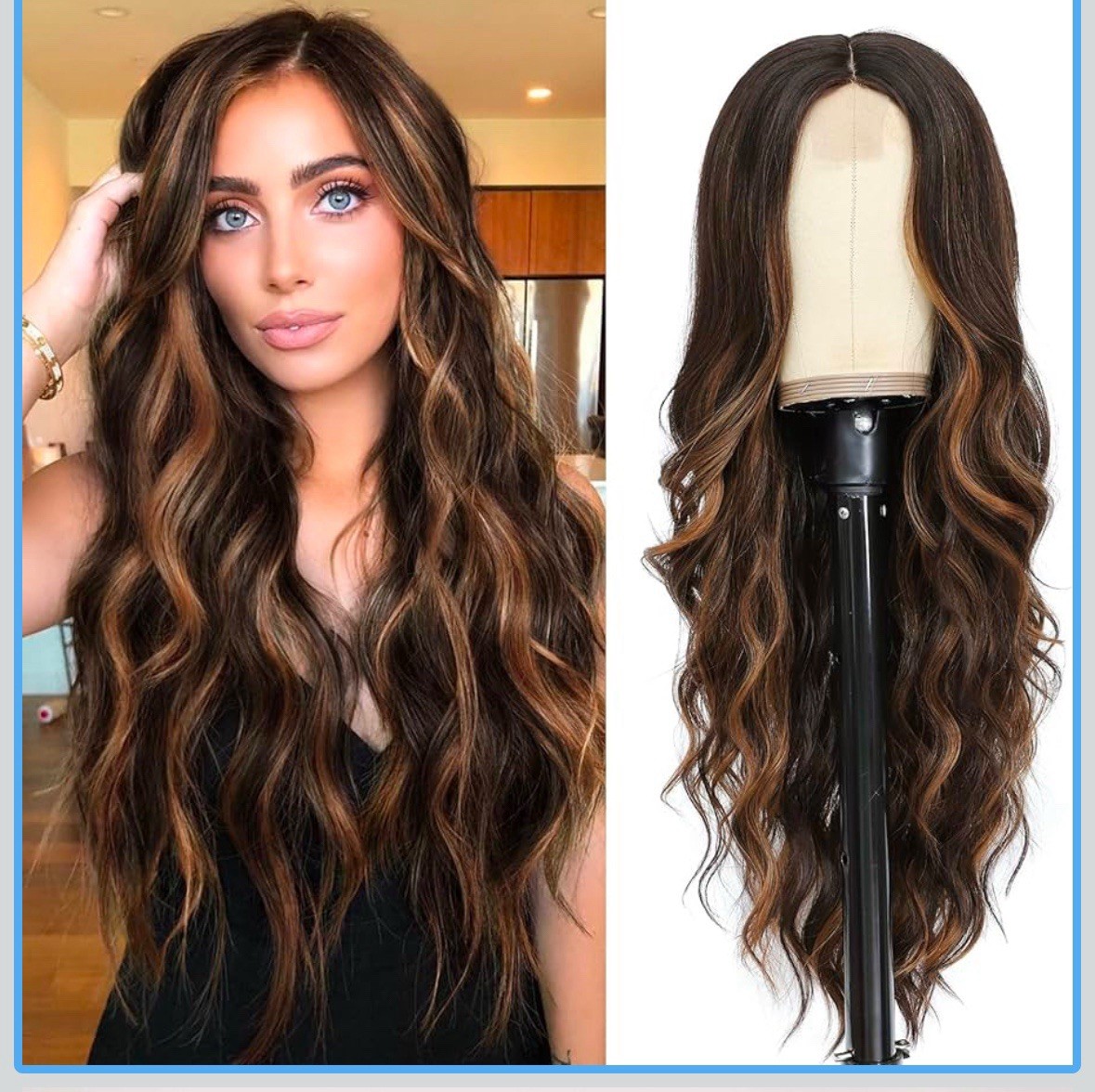 26 Inch Long Curly Middle Part Synthetic Heat Resistant Fiber Wig – Dark Brown