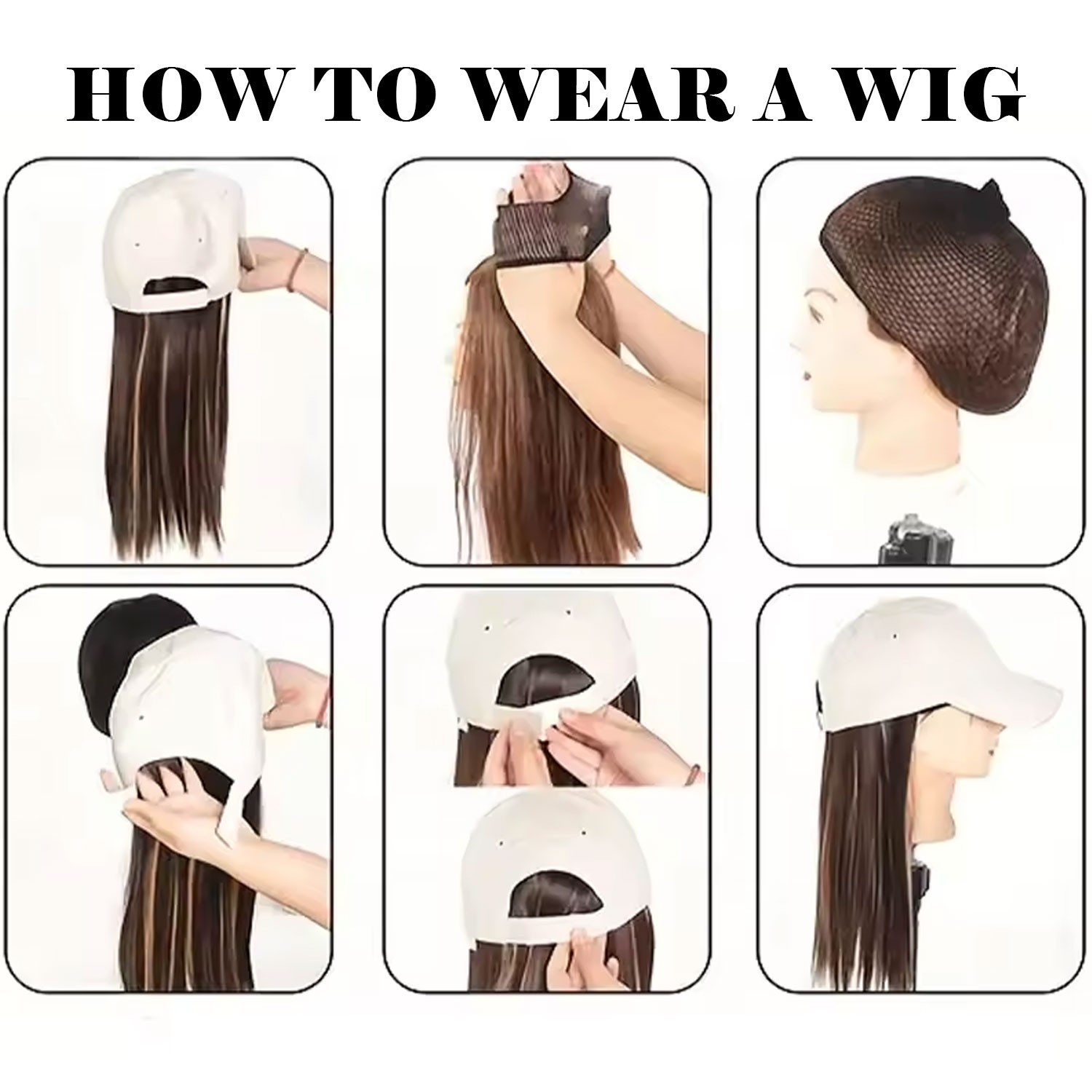 Cap with Hair Attached For Women Wigs Sun Hat with Hair Long Wavy Hair Synthetic