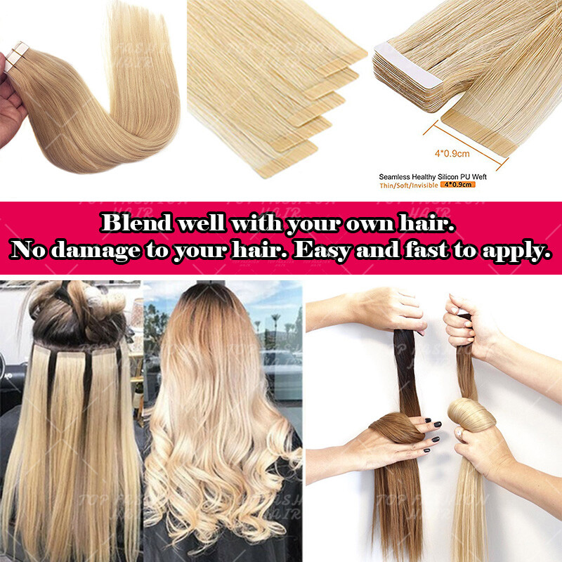 Tape In Extensions 100% Thick Human Hair Russian Remy Skin Weft Full Head Wavy
