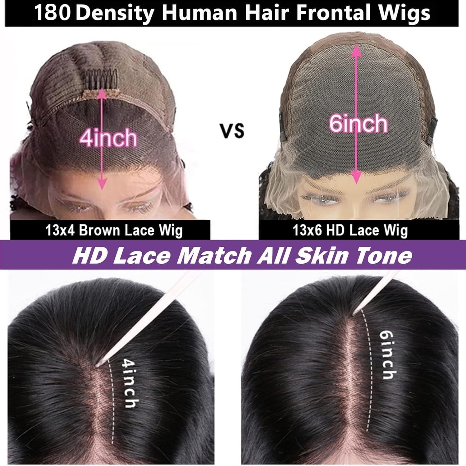 Glueless 13×6 Deep Wave Lace Front Wig – 180% Density Human Hair, 22 Inch