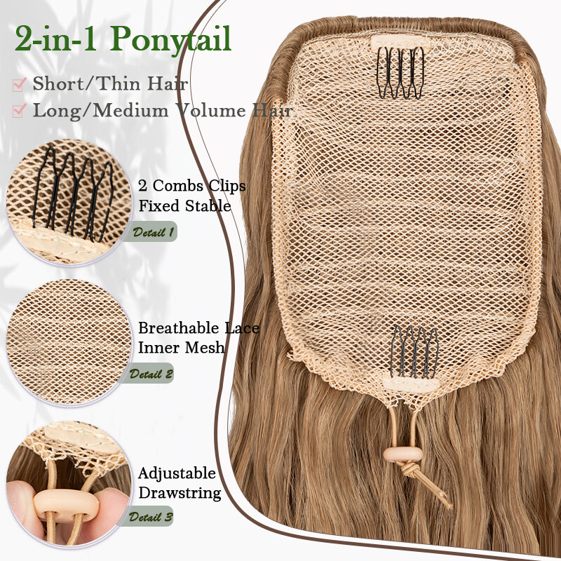 100% Real Thick Drawstring Ponytail Clip In Hair Extension Natural As Human Wavy