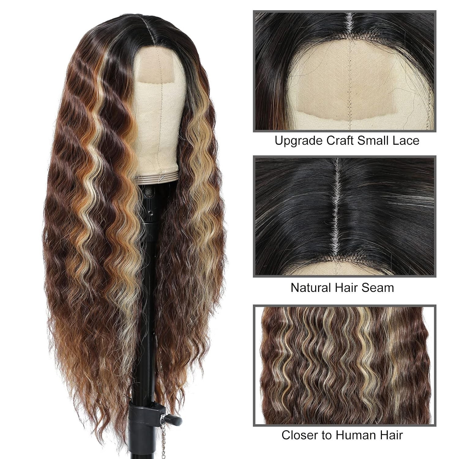 Comfortable 28″ Brown Mixed Blonde Deep Wave Wig – Versatile for Any Occasion