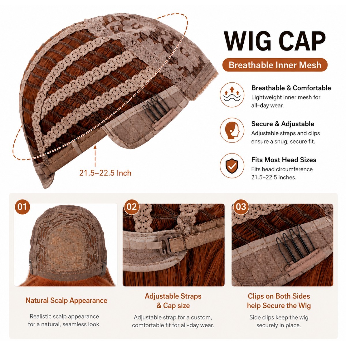 Heat Resistant Synthetic Hair Straight Copper Red Soft Cosplay Wig With Bangs