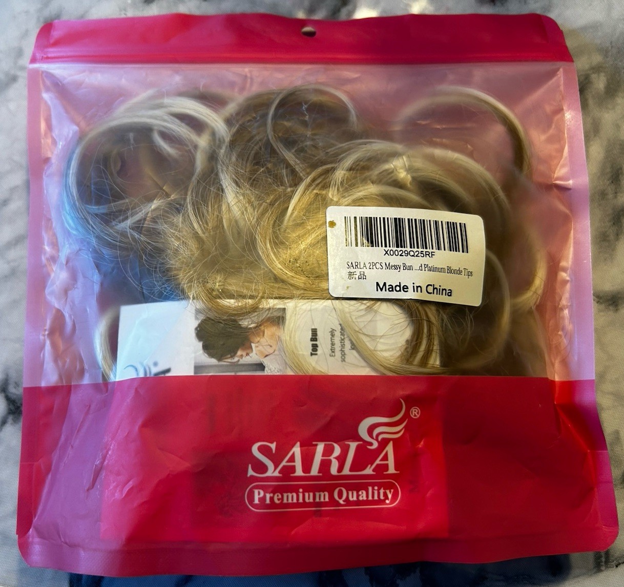 Sarla 1PC Messy Bun Hair Piece Wavy Curly Scrunchies Platinum Blonde Tips