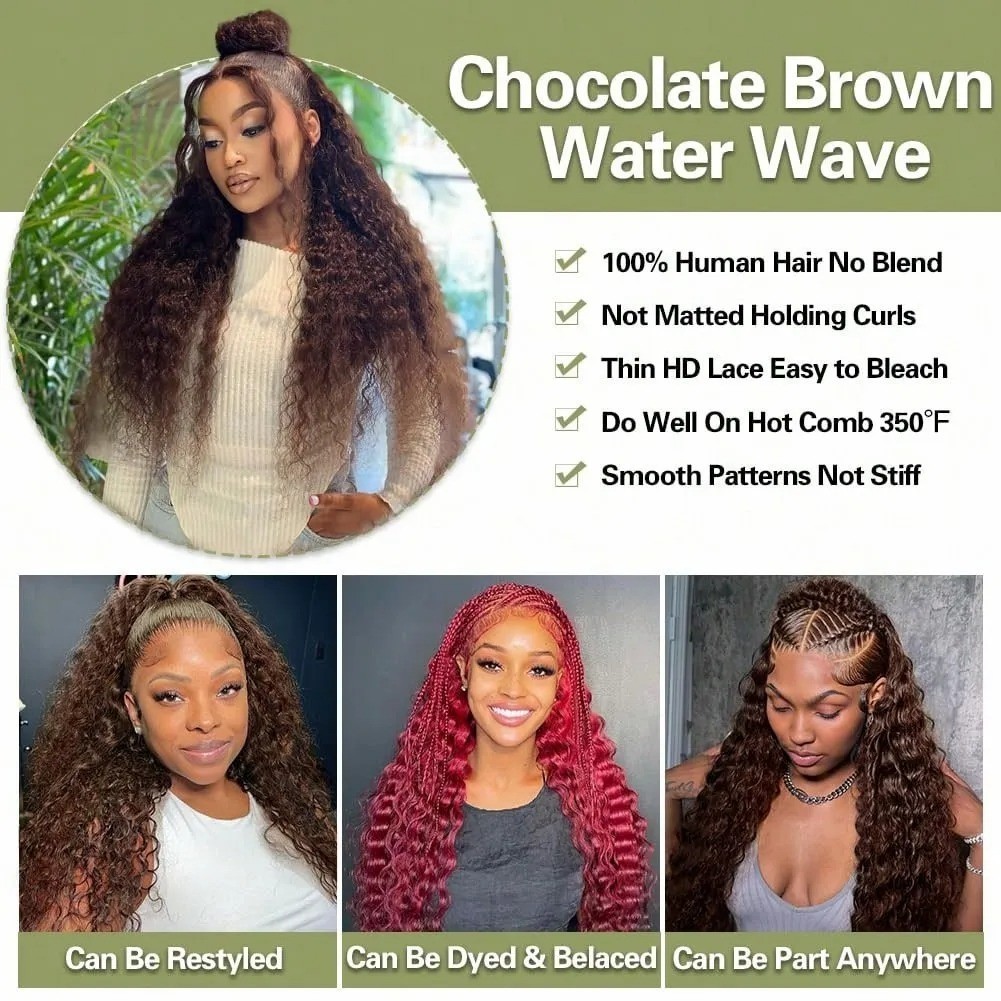 Chocolate Brown Deep Wave 13×6 Lace Front Wig Wig Human Hair Water Wave