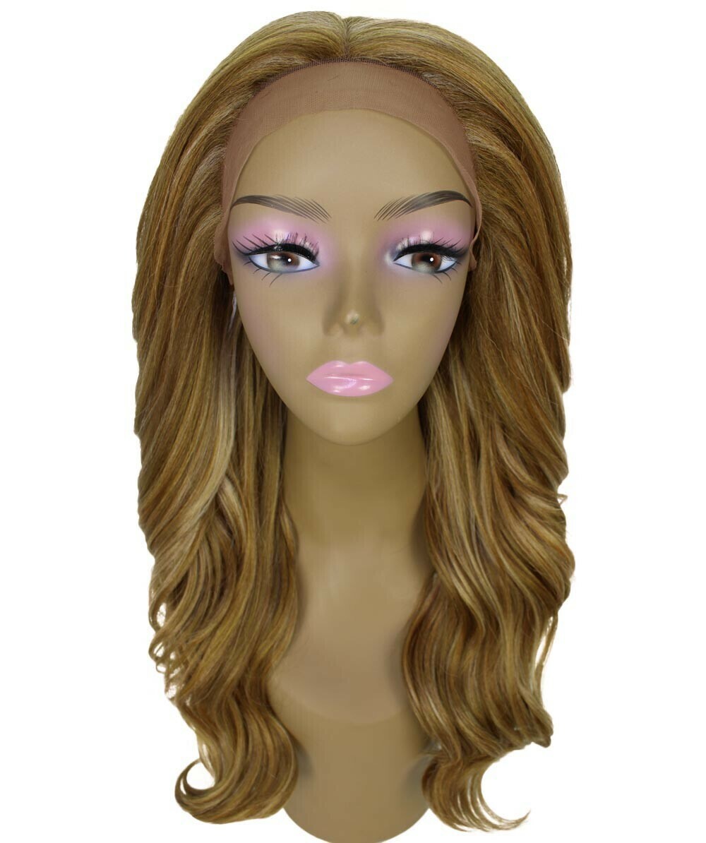 LUXLUXE Cleo Wavy Layered 21 in 4X4 Hand Tied Lace Front Wig, Blonde Blend