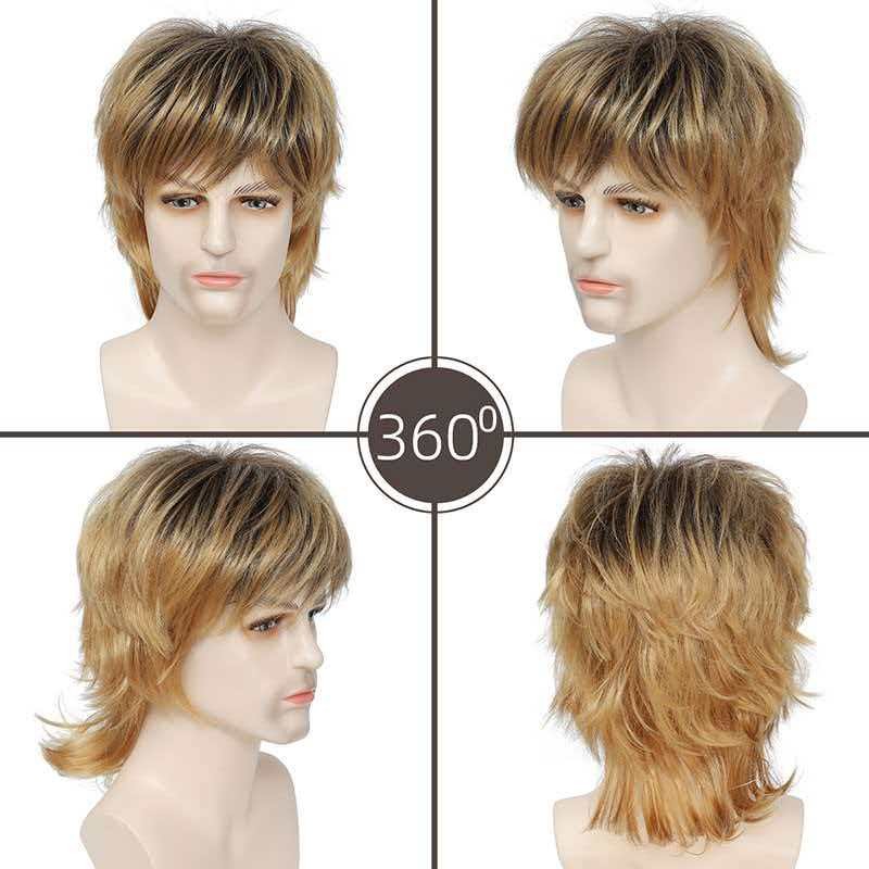 Men’s 14in Black to Gold Ombre Long Wig Full Heat Resistant Synthetic Cosplay