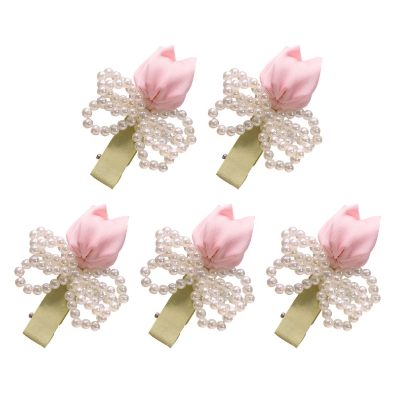 Flower NonSlip Side Hair Clip Pearls Tulips Handwoven Fabric Head Accessory