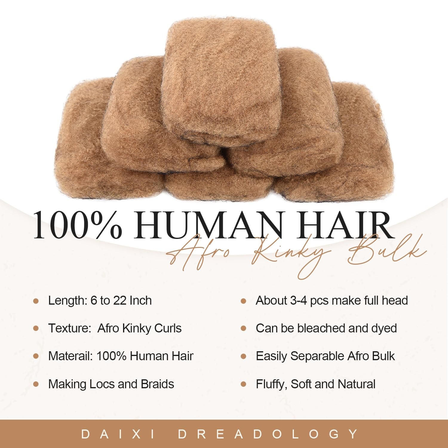 Originea Daixi Afro Kinkys Bulk Human Hair 50 Gram Fluffy Soft Kinky Curly Bulk