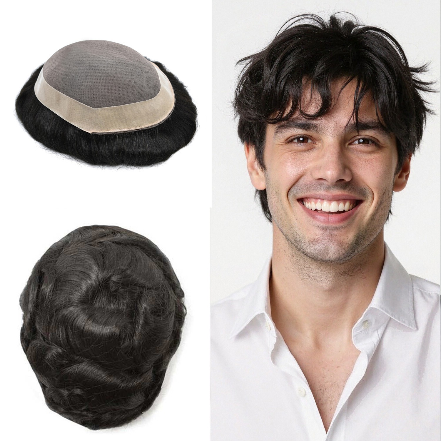 Toupee for Men Hairpiece Fine Mono Mens Wig Poly Skin Pu Hair Replacement System