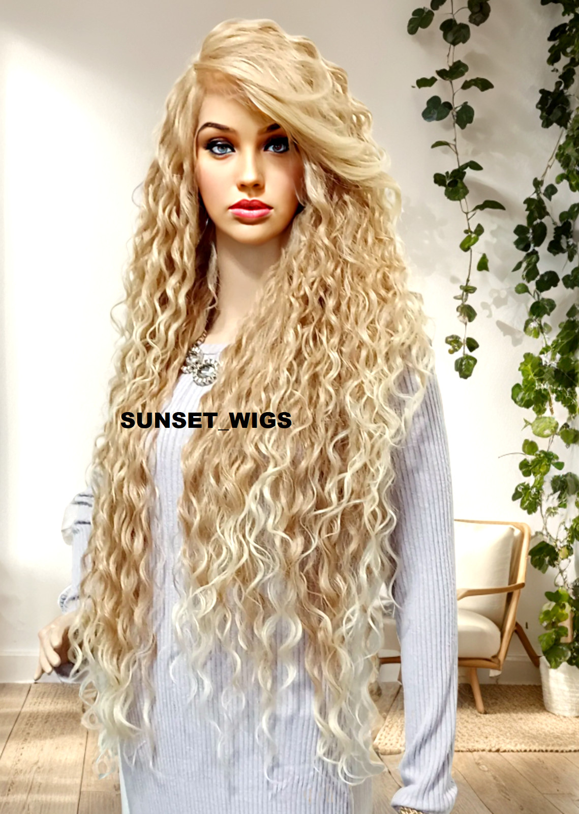 41″ LACE FRONT WIG EXTRA LONG CURLY LAYERED MEDIUM BLONDE MIX HEAT OK NEW
