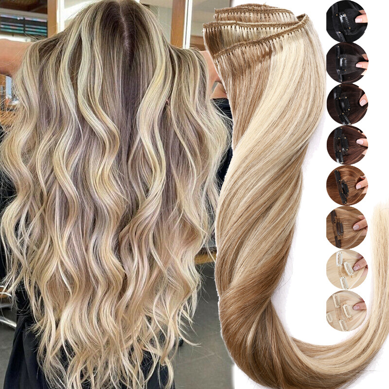 Thick Remy Clip In Human Hair Extensions Full Head Double Weft Balayage 180g 22″