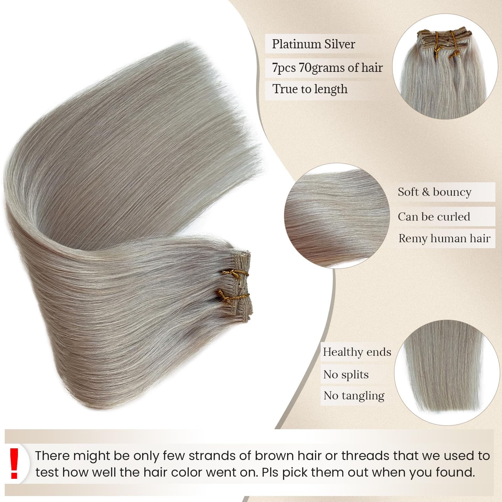 Gray Silver Clip in Hair Extensions 20 Inch 70G Silky Straight Silver Human Hair