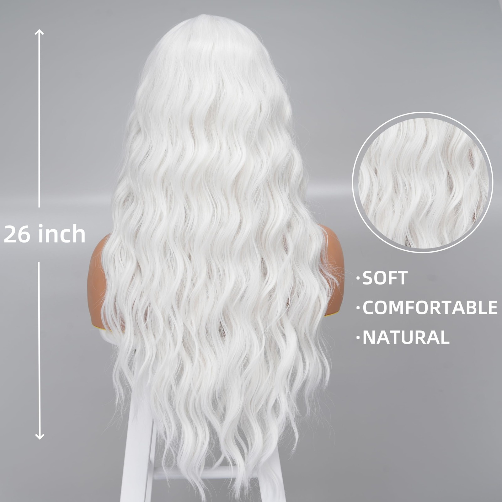 Long White Wig for Women – 26 Inch Wavy Heat Resistant Synthetic Hair for Hal…