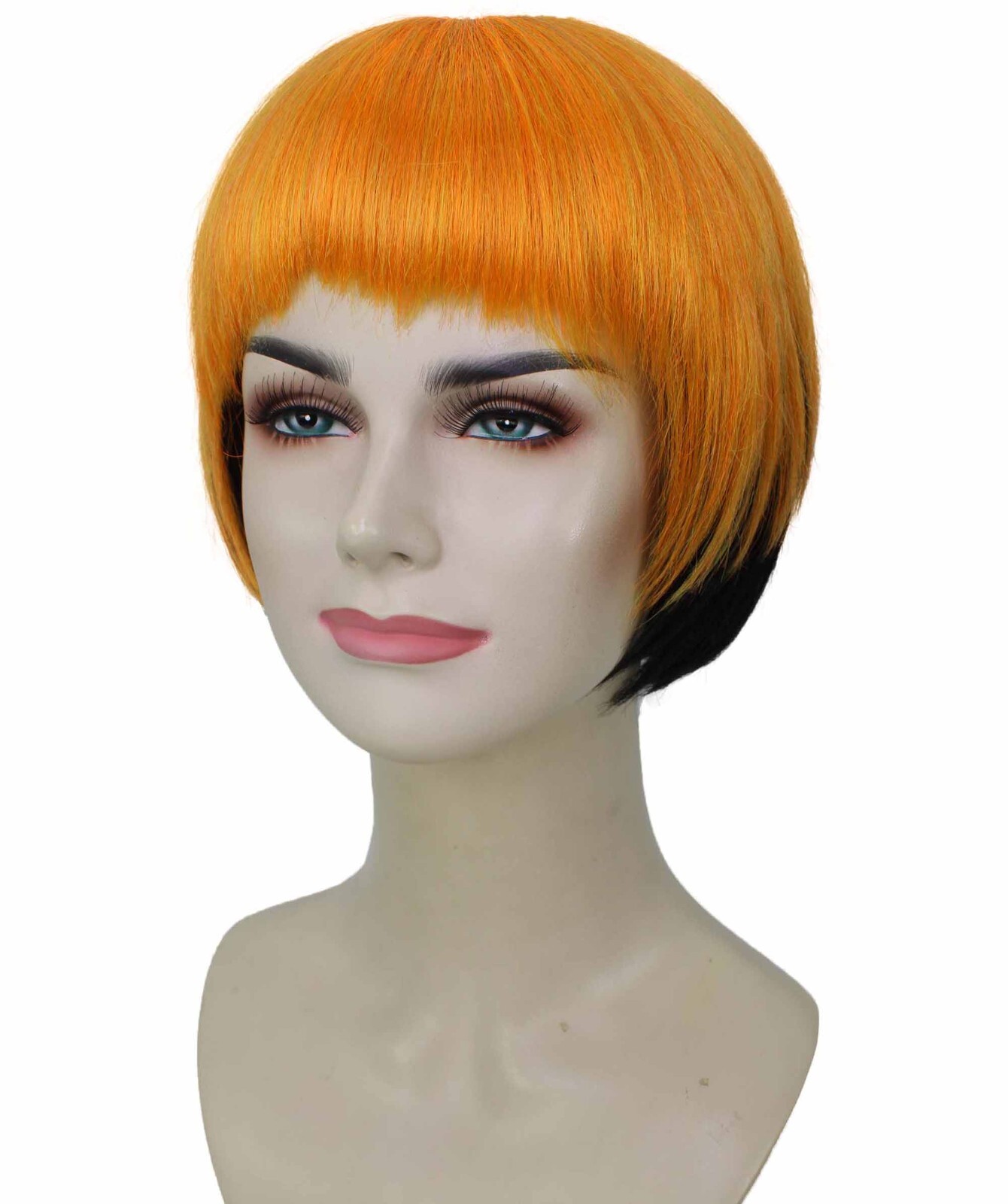 Adult Women’s Bob-styled Orange and Black Wig, Flame-retardant 100% Synt HW-7048