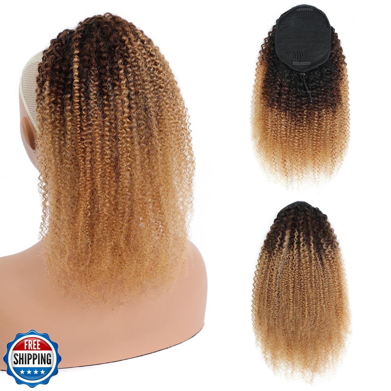 MAHKOTAKU Afro Kinky Curly Ponytail Human Hair 150% Density Brazilian Virgin