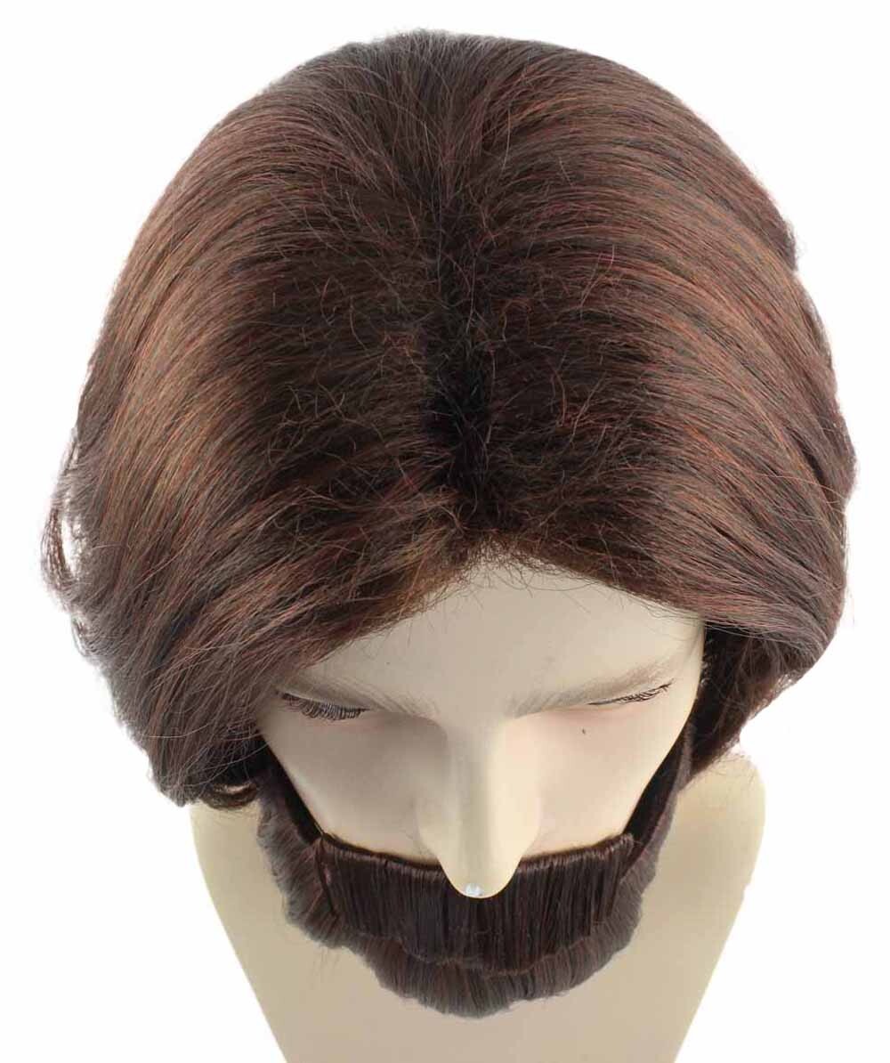 Brown Curly Wavy Men’s Wig & Beard Set | Cosplay Halloween Wig HM-466A