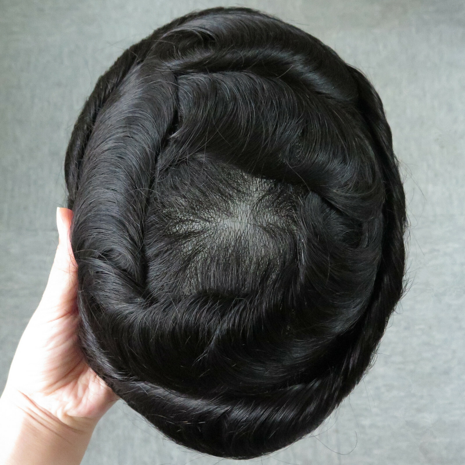 Mens Super Thin Skin V-loop Natural Human Hair Wigs Replacement System Toupee #1