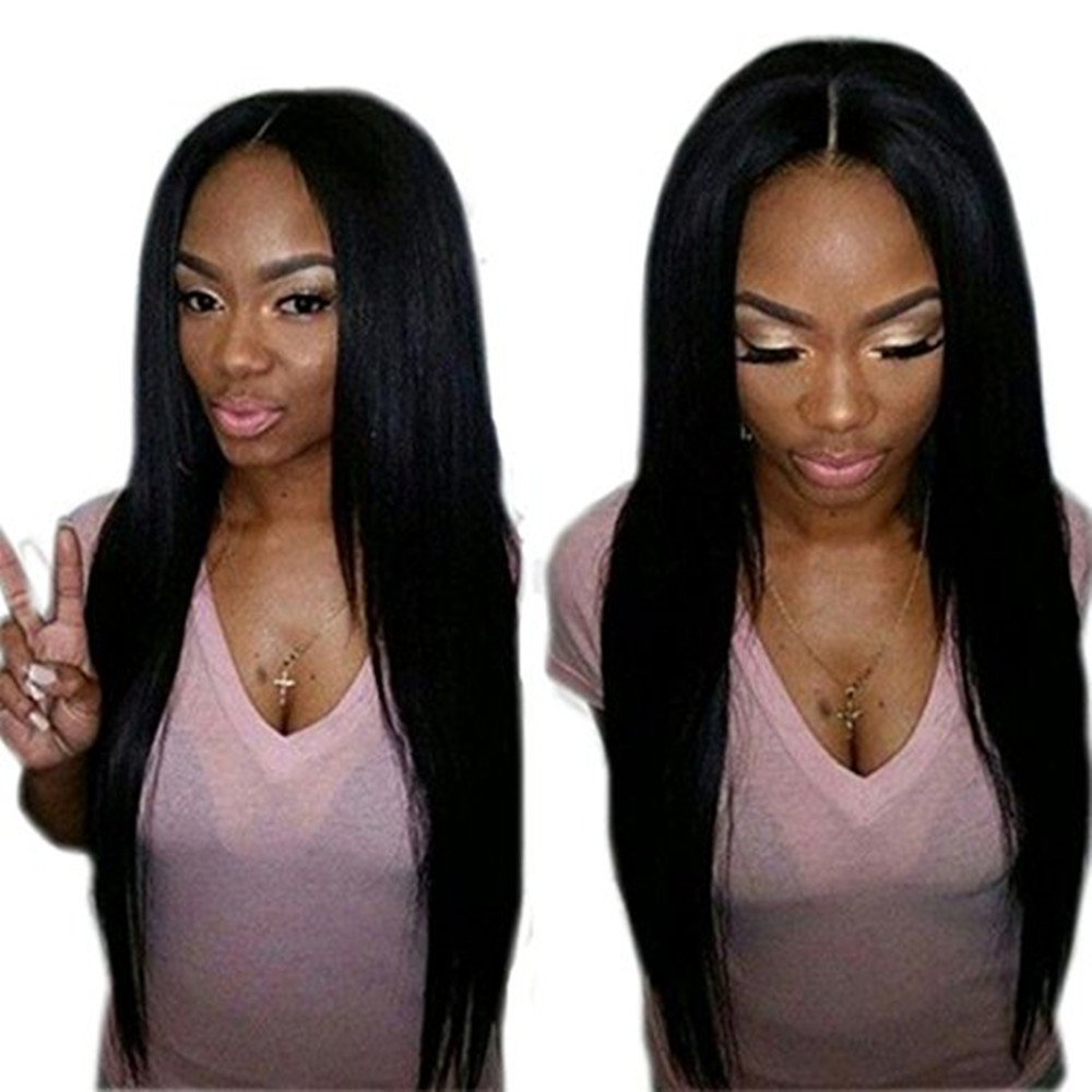Jet Black Hair Wig Long Silky Straight Synthetic Lace Front Wig Japan Fiber Hair