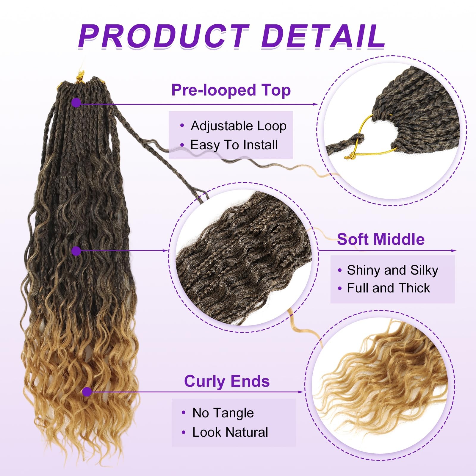 Eacia Goddess Braids Crochet Hair 24 Inch 7 Packs Boho Braids Curly Ends Pre