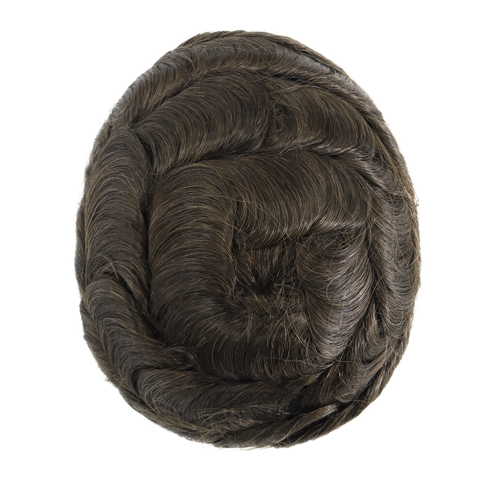Mens Toupee Human Hair Replacement System Durable Fine Mono Lace Poly Hairpiece
