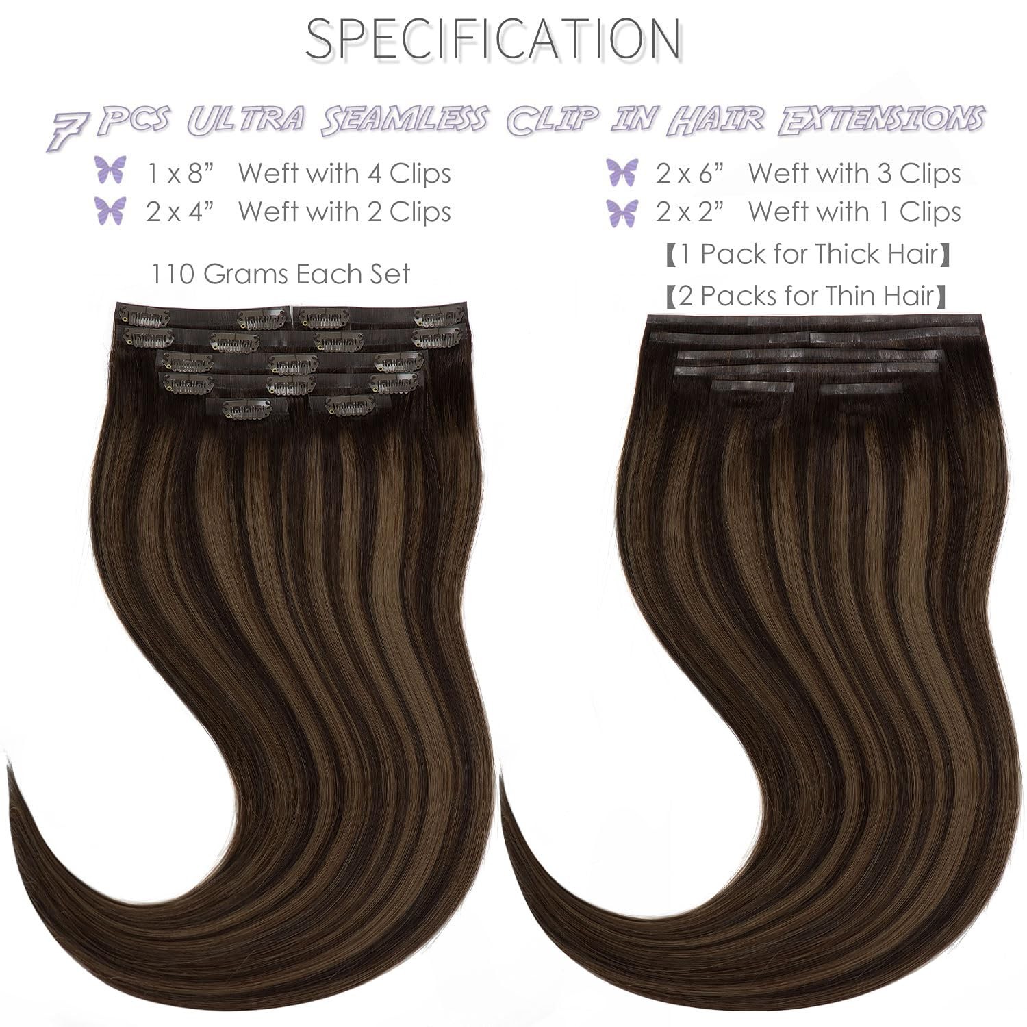 Lacer Seamless Clip in Human Hair Extensions 14″ 110g #1B/6 Balayage