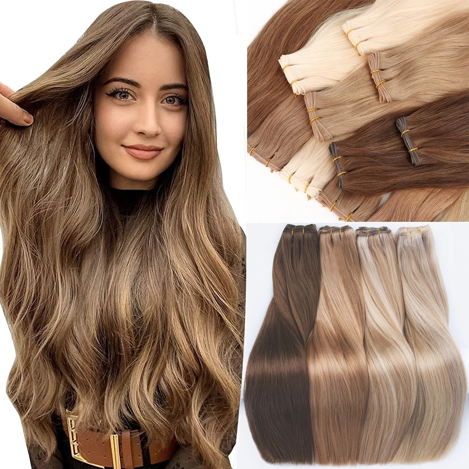 Sew in Hair Extensions Real Human Hair Double Weft Weaves Remy Hair Thick16-28in