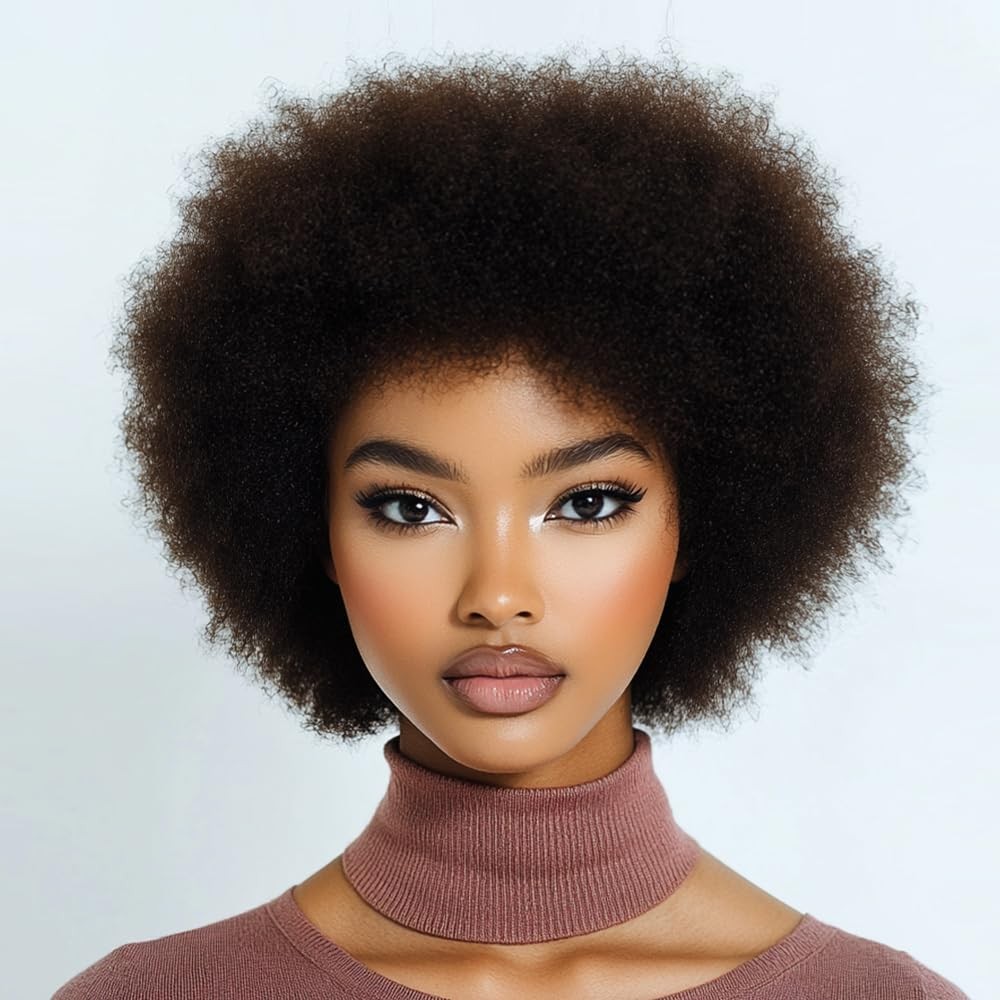 Début Dbut Afro Curl Fluffy Wigs Human Hair 70S Afro Curly Big Hair Wig For