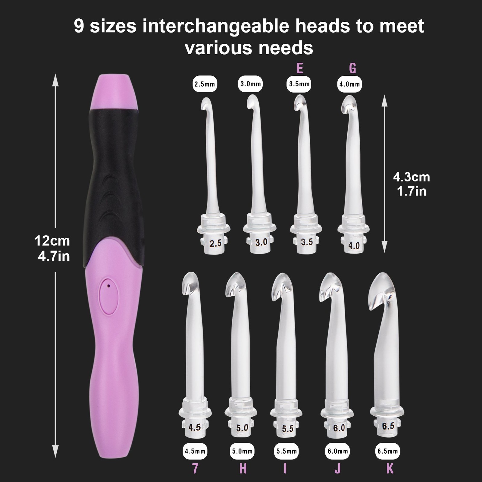 Vidillo Crochet Hooks 2.5,3.0,3.5,4.0,4.5,5.0,5.5,6.0,6.5 millimeters, Purple