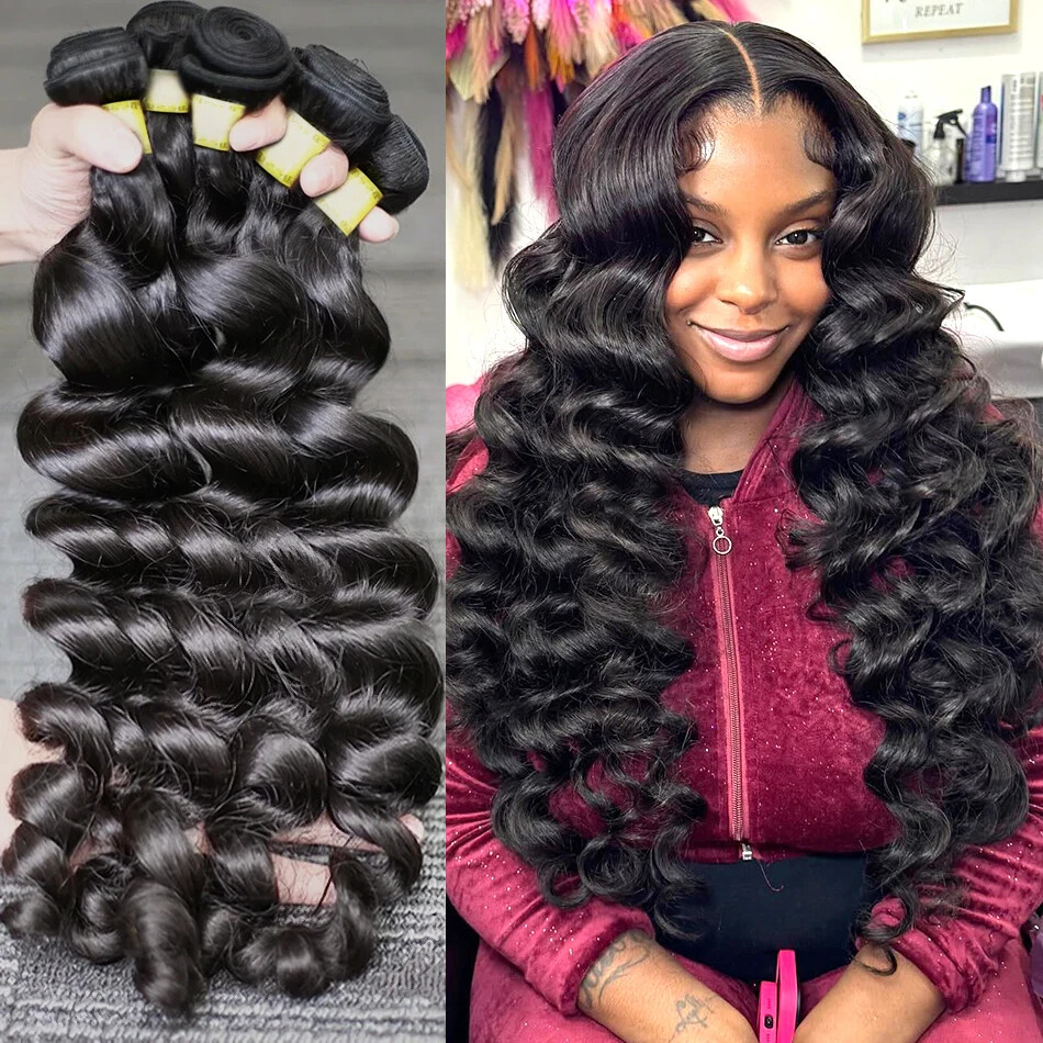 Loose Wave Double Weft 1 3 5 Human Hair Hair Curly 100% Human Hair Weave Bundle