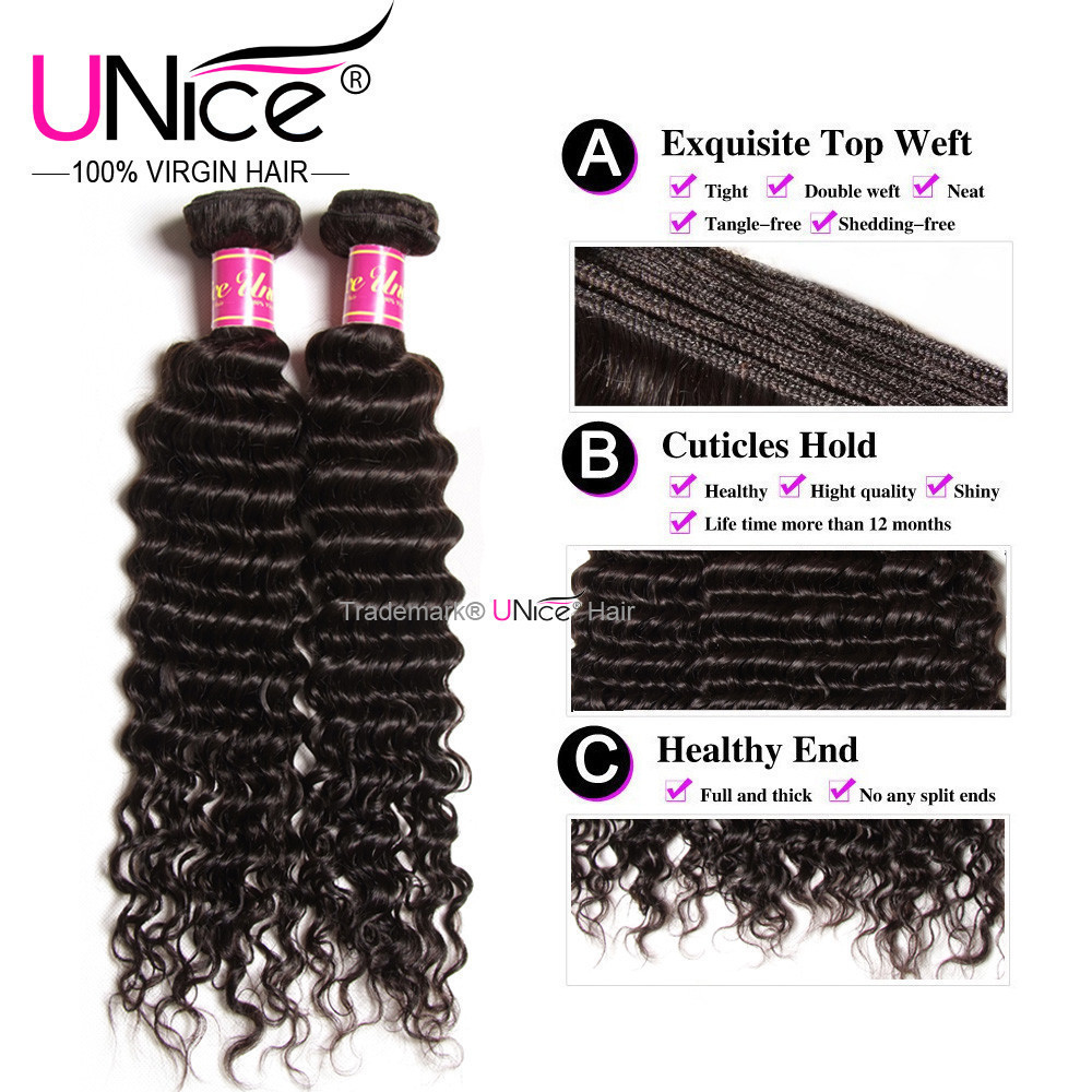 UNice Brazilian Deep Curly Wave 3 Bundles Human Hair Weave Virgin Hair Extension